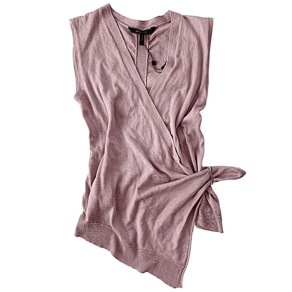 BCBGMAXAZRIA Ksana Silk-Cashmere Sleeveless Wrap Vest in Mauve Rose - Picture 1 of 8